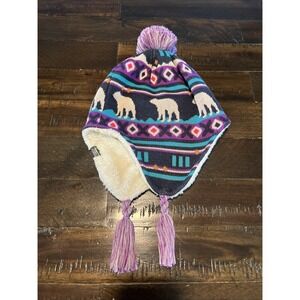 LL Bean Kids Beanie Pom Pom Polar Bear Winter Fleece Lined Knit Chullo Hat 2T-4T